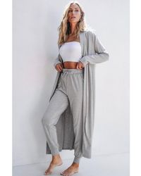 Azura Exchange - Lichtgrijze Gespleten Lange Cardigan En Strakke Broeken Lounge Set - Lyst