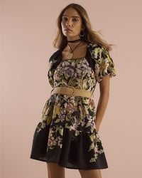 River Island - Mini Dress Floral Short Sleeve Belted - Lyst