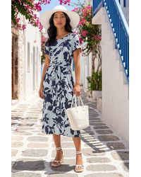 Roman - Petite Floral Tie Front Stretch Midi Dress - Lyst