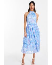 Quiz - Light Floral High Neck Tiered Midi Dress - Lyst