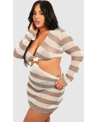Boohoo - Plus Long Sleeve Ring Detail Beach Mini Dress - Lyst
