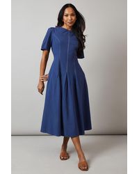 PRINCIPLES - Royal Seam Detail Inserted Pleat Midi Dress Cotton - Lyst