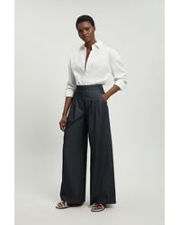 Karen Millen - Tailored Denim Wide Leg Pleat Detail Trouser - Lyst