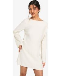 Boohoo - Linen Long Sleeve Slash Neck Tailored Mini Dress - Lyst