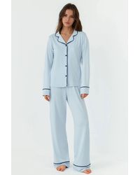 Hiccup - Relaxed Fit Long Sleeve Extra Soft Touch Pajama Set With Shirt Collar - Lyst