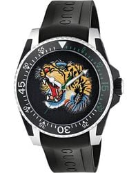 Gucci - Ya136318 Dive Tijger Motief Zwarte Wijzerplaat Herenhorloge - Lyst