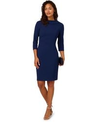 Adrianna Papell - Rolled Neck Crepe Midi Dress - Lyst