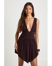 Boohoo - Double Layer Slinky Plunge Front Gathered Skirt Dress - Lyst