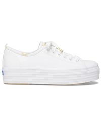 Keds - Triple Up White Leather Sneakers With 1-inch Platform Heel - Lyst