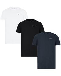 Nike - 3-pack T-shirts Met Ronde Hals En Geborduurd Swoosh-logo In Wit/zwart/marineblauw - Lyst
