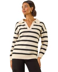 Roman - Collar Stripe Knit Jumper - Lyst