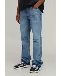 BoohooMAN - Tonal Gusset Ripped Knee Slim Flared Jeans - Lyst