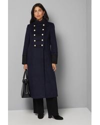 Wallis - Double Breasted Military Funnel Coat - Lyst