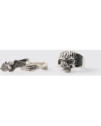 BoohooMAN - 3 Pack Gothic Rings Zinc - Lyst