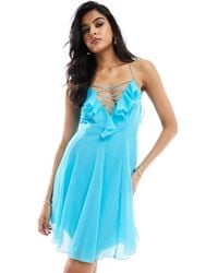 ASOS - Lace Up Ruffle Cami Mini Dress With Godet - Lyst