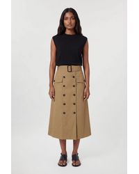 Karen Millen - Tailored Cotton Trench Button Front Pleated Skirt - Lyst