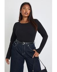 Boohoo - Plus Basic Rib Scoop Neck Longline Fitted Long Sleeve Top - Lyst