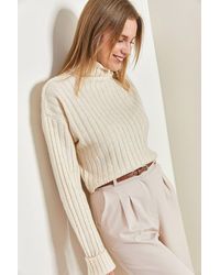 Bianco Lucci - Ribbed Turtleneck Crop Sweater - Lyst