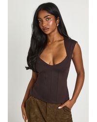 Boohoo - Premium Stretch Contour Plunge Corset Top - Lyst