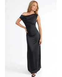 Hiccup - Asymmetrical Collar Bodycon Satin Maxi Dress - Lyst
