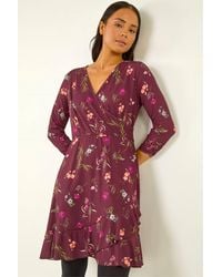 Roman - Petite Floral Wrap Frill Stretch Dress - Lyst