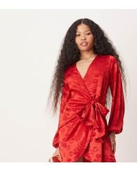 Never Fully Dressed - Petite Lip Embossed Satin Wrap Mini Dress - Lyst