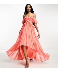 ASOS - Design Ruffle Cut Out Off The Shoulder Maxi Dress With Hi Low Hem - Lyst