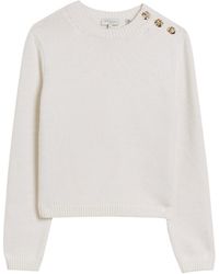 Ted Baker - Janha Rose Button Crew Neck Long Sleeve Ivory Jumper - Lyst