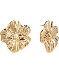 The Jewellery Stockroom - Plated Oversized Floral Cubic Zirconia Stud Earrings - Lyst