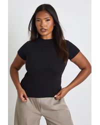 Boohoo - Plus Basic Rib Short Sleeve Fitted Top - Lyst