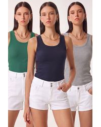 Happiness İstanbul - 3-Pack Ribbed Cotton Cami Tops - Lyst
