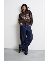 Oasis - Fairisle Half Zip Jumper - Lyst