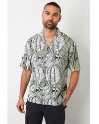 Threadbare - 'Retro' Tropical Leaf Print Revere Collar Short Sleeve Shirt - Lyst