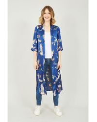 Yumi' - Navy Satin Crane Print Kimono - Lyst