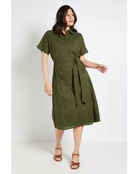 Wallis - Broderie Belted Midi Shirt Dress - Lyst
