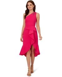 Adrianna Papell - One Shoulder Crepe Midi Dress - Lyst