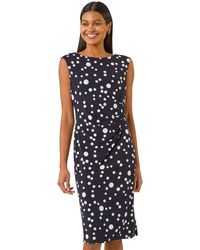 Roman - Spot Print Gathered Stretch Dress - Lyst
