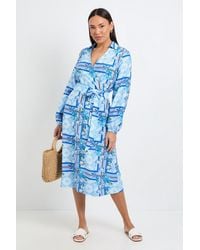 Wallis - Tile Print Wrap Midi Dress - Lyst