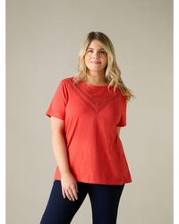 Live Unlimited - Broderie Trim Jersey V-Neck Top - Lyst