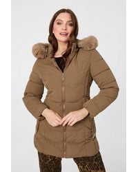 Izabel London - Hooded Faux Fur Trim Zip Puffer Jacket - Lyst