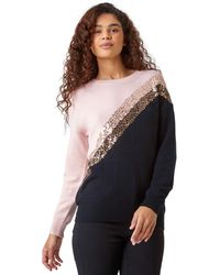 Roman - Sequin Embellished Colourblock Jumper - Lyst