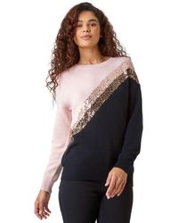 Roman - Sequin Embellished Colourblock Jumper - Lyst