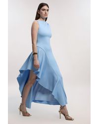 Karen Millen - Petite Scuba Drama Ruffle Hem Woven Maxi Dress - Lyst