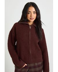 Boohoo - Chunky Boucle Knit Zip Through Jumper - Lyst