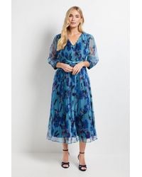 Wallis - Petite Mesh Pleated Twist Waist Midi Dress - Lyst