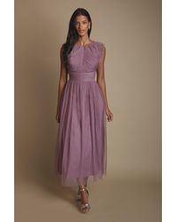 Oasis - Petite Pleat Bodice Ruffle Mesh Bridesmaid Midi Dress - Lyst