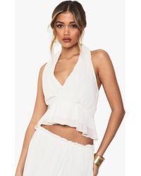 Boohoo - Halterneck Wrap Front Woven Cami Top - Lyst