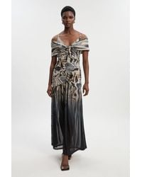 Karen Millen - Marble Print Mesh Plunge Strappy Detail Maxi Dress - Lyst