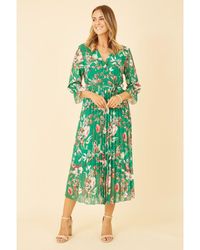 Yumi' - Floral Print Midi Wrap Dress With Pleated Skirt - Lyst