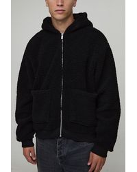 BoohooMAN - Oversized Boxy Fluffy Borg Zip Through Pocket Hoodie - Lyst